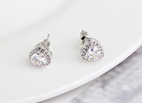 Crystalline Azuria Women Girls 18ct White Gold Plated White Zirconia Crystals Hearts Set Pendant Necklace 17.7 inches Stud Earrings - Image 5
