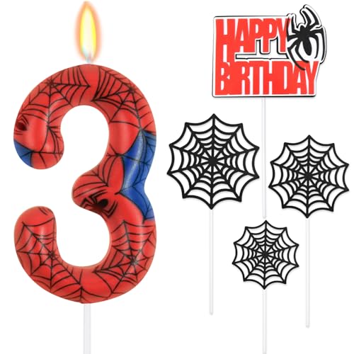 HOTUT Velas Numbe de aniversário, vela de aranha, velas de tecido de aranha, para bolo para meninas, decorações de festa de aniversário para crianças