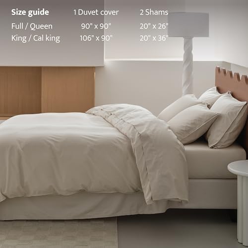 Double Stitch by Bedsure Organic Cotton Duvet Cover King Set - 300 TC Luxury Sateen Weave, 100% GOTS Certified Long Staple Cotton, Soft Breathable Cover Made in India, 1 Duvet Cover, 2 Shams,Oat