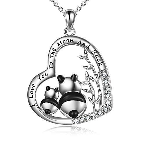 Panda Gifts Sterling Silver Mother's Day Gifts Necklace I Love You to the Moon and Back Heart Pendant Mother and Daughter Mother's Jewelry for Mother Girlfriend