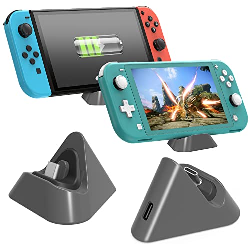 Charging Dock Compatible with Nintendo Switch/Switch Lite/Switch OLED Model, Compact Charger Stand Station with Type C Port Compatible with Nintendo Switch Lite 2019 / Switch OLED Model(Gray)