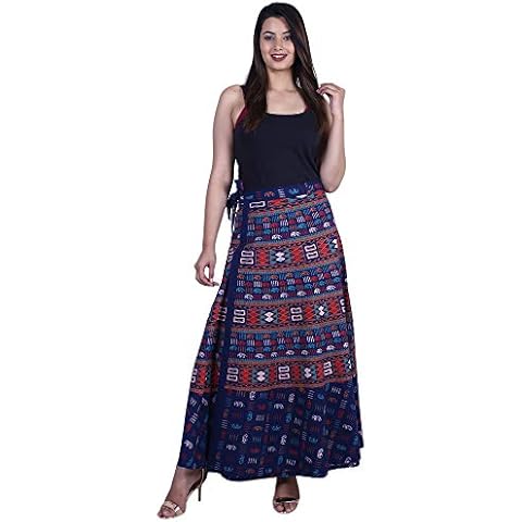 rajwada-fashion Wrap Around Long Skirt Women 100% Cotton Jaipuri Printed (Color Blue) Cover