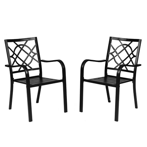 Crownland Patio Wrought Iron Dining Chairs Set of 2, Outdoor Bistro Stackable Metal Chairs with Armrests for Garden, Poolside, Backyard (Black)