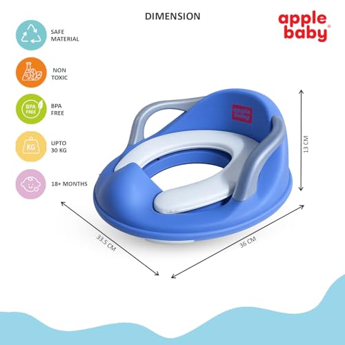 Image of Apple Baby Kids Potty Training Seat with Handles for Western Toilet | Comfortable & Anti-Slip Baby Toilet Trainer PS1067 (BLUE)