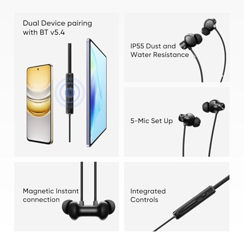 Image of Realme Buds Wireless 5 ANC in Ear Bluetooth Headphones,50dB ANC, 13.6mm Dynamic Bass Driver,360 Spatial Audio,45ms Low Latency,Upto 38hrs Playback,IP55 Rating(Midnight Black)(ER)