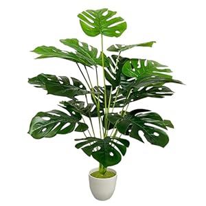 Artificial Palm Tree Tall Faux Silk Plant in Pot for Home Floor Office Decor Indoor Outdoor Garden Housewarming Gift, Large Fake Potted with Lifelike Leaves (29″ Green Large Monstera)