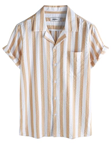 Image of VATPAVE Mens Striped Summer Shirt Casual Button Down Short Sleeve Beach Shirts Cotton Shirts for Men