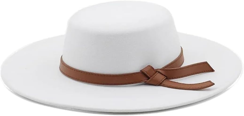 Women Flat Top Wide Brim Fedora Boater Hat Fashion Party Wedding Elegant Church Hats
