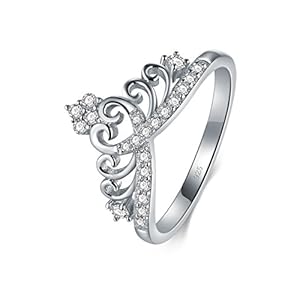 BoRuo Princess Crown Tiara Wedding CZ Band – Premium Crown Rings For Women – Cubic Zirconia Ring – Sterling Silver Rings – Rings For Women With Platinum Plating Over Sterling Silver – 2mm 925 Silver Ring With Eco Friendly Bag Size 4-12