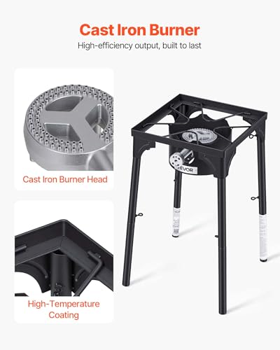 Image of VEVOR Single Burner Outdoor Propane Gas Stove, 100,000 BTU Propane LPG Gas Camping Stove, Heavy Duty Carbon Steel Outdoor Cooker, with Tall Stand & PSI Regulator, for BBQ Camp Home Patio RV Cooking