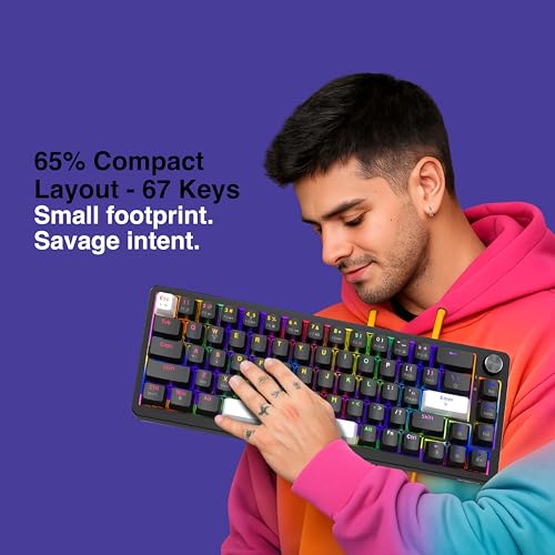 Image of FINGERS Savage-MK2 Wired Mechanical Gaming Keyboard (65% Compact 67 Keys, Hot-Swappable Switches, 2-Layer Gasket, 11 RGB Modes, Volume Control Knob, 100% Anti-Ghosting, 50M Keystrokes) - Jet Black