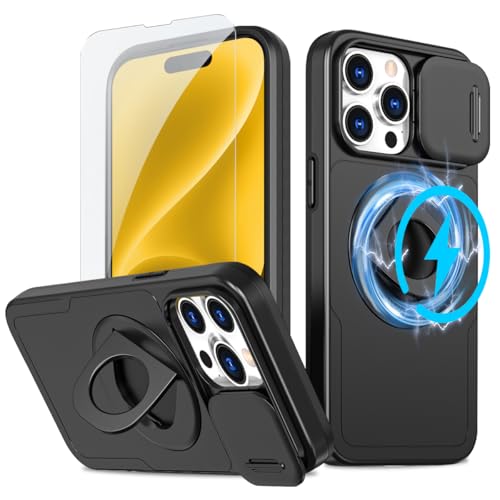 JSCOMYAP iPhone 16 Pro �p�P�[�X MagSafe�Ή� �n�C�u���b�h���C �X�}�z�P�[�X+ ?�� �K���X �t �t�B���� �}�O�l�b�g���� ���u���@�\�����O �X�^���h �ϏՌ� Case Cover �����ӂ���16�v�� �A�C�t�H�� iphone