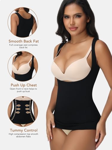 Joyshaper Shapewear Unterhemd Damen Bauchweg Unterbrust Body Shaper Nahtlose Formendes Top Kompression Tank Top, Schwarz, XL