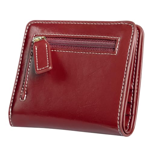 Image of Itslife Women's Rfid Blocking Small Compact Bifold Leather Pocket Wallet Ladies Mini Purse with id Window (Waxed Red)