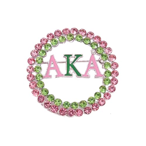 Image of Imitation Rhinestone Greek Sorority Brooch for Women Girls My Best Friends Fashion Paraphernalia Lapel Pin Pink Green Crystal Jewelry for Sisters Ladies Sparkling Dress Accessory Sisterhood Graduation