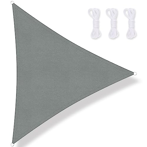 PATIO PLUS Sun Shade Sail 3.6 * 3.6 * 3.6m Triangle Gray, 300D Oxford Fabric Garden Sail PU Coating UV Block, Patio Canopy Durable for Outdoor Yard Lawn Pool Backyard