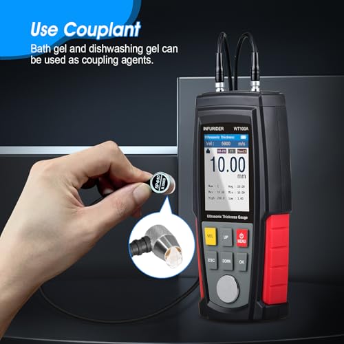 INFURIDER Thickness Gauge Meter, Digitaler Ultraschall-Dickenmessgerät-Datenlogger, Schichtdickenmessgerät für Stahl-Aluminium-Metall-Kupferplatte, Kupplungsmittel frei