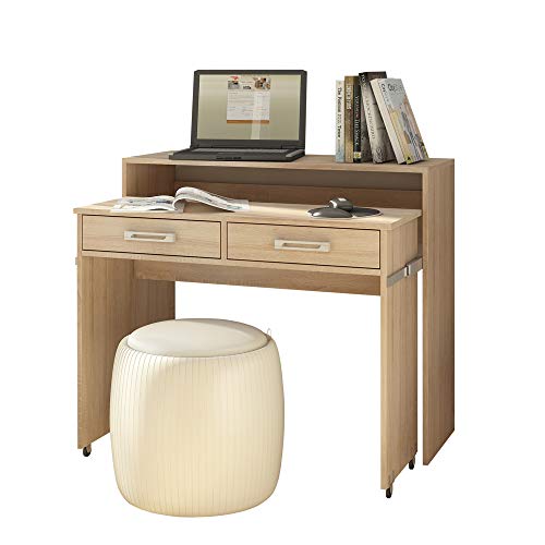 Selsey Pecan - Bureau Coiffeuse/Bureau Extensible (100 cm, 2 tiroirs, Effet chêne) Cover