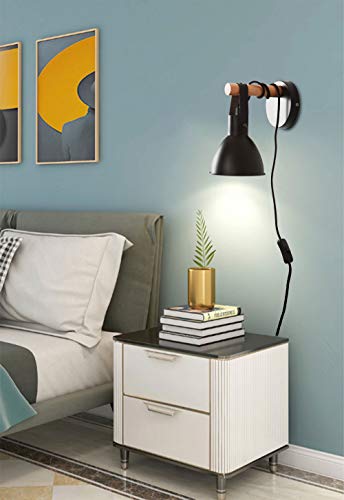 Wandlamp hout industrie retro vintage zwarte lamp met EU stekker en schakelaar, inclusief 5W E27 LED lamp - Afbeelding 7