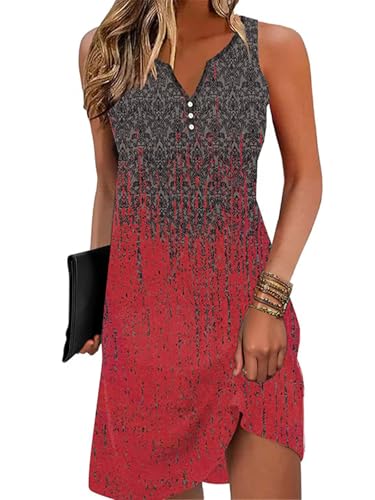 Image of Disamer Womens Summer Dress 2026 Casual Button Down V Neck Sleeveless Boho Floral Beach Sundresses Vacation A-Line Dresses