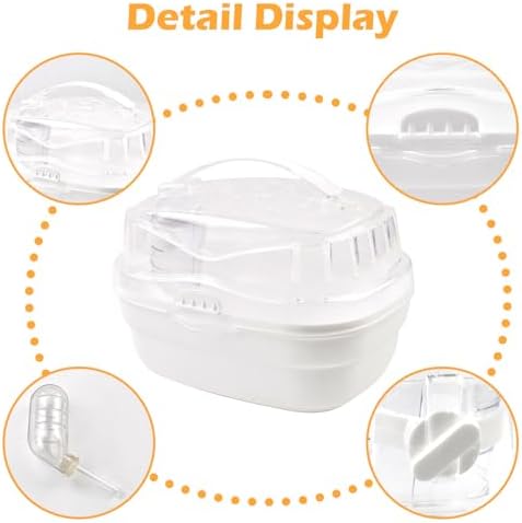 Hamster Carrier Cage with Water Bottle,Portable Hamsters Travel Cage Plastic Guinea Pig Carrying Cases Small Animal Carry Cage for Dwarf Hamsters Chinchillas Hedgehog Mouse(White) — 사진 5