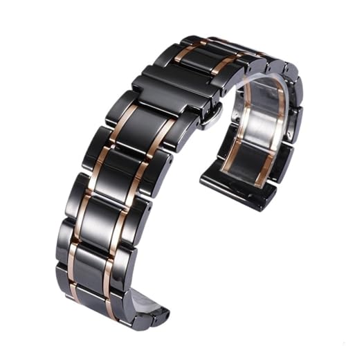 Bracelet de montre Cerami en acier noir et or rose avec maillons élégants et durables 17mm