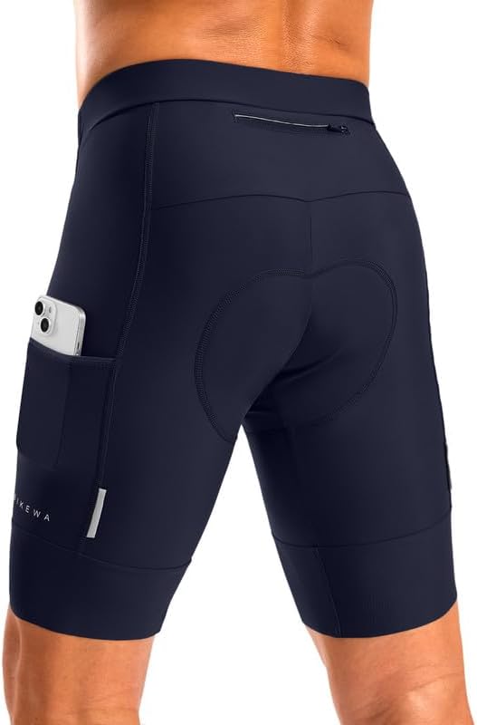 Bikewa Men's Bike Shorts 4D Padded Cycling Shorts for Men Road Riding Biking Bicycle Zipper Pockets