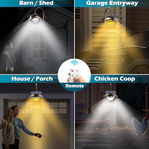 SIEDiNLAR Solar Barn Light Outdoor 3 Modes 2 Lighting, Garage Shed Light Gooseneck Farmhouse Wall Light Waterproof with Remote/Motion Sensor for Garage Barn Shed Chicken Coop Dark Bronze (2 Pack) by SIEDiNLAR - Image 3