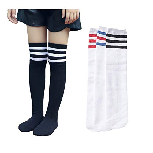 Lumsinker 4 Paires Rayures Les Filles Le Genou Haute Chaussettes Longue Bas Chaussettes Pour 3-10 ans Trois Barres Cover