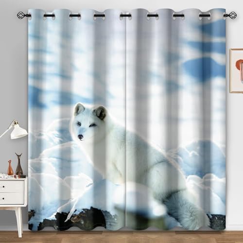 Cortinas Salon Dormitorio Azul Blanca Animales Cortinas Termicas Aislantes Frio y Calor Poliéster Lavable Habitación Infantil Decoración Cortina Opaca con Agujeros 2 Piezas 2x140x250 cm