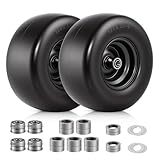 2 PCS 13×6.50-6 Flat Free Lawn Mower Tires and Wheel, Solid Smooth Tread Tire, 13x6.50-6 Zero Turn Mower Front Tires for Commercial Garden Lawn, with 3/4' & 5/8' Bearings, 4'- 8.2' Centered Hub