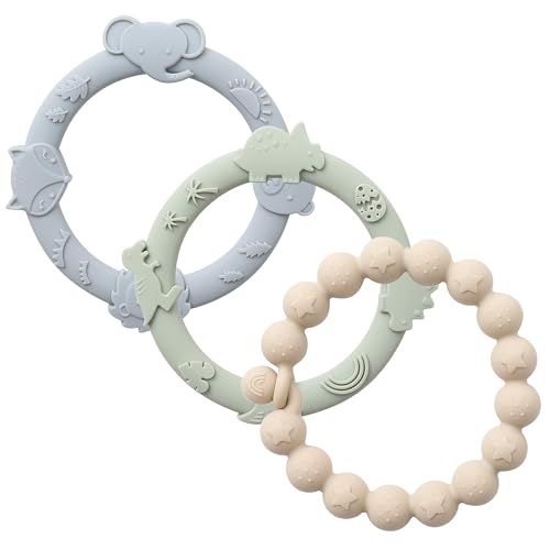 YIVEKO Baby Teether Rings Silicone Teethers for Babies Multi Use ...