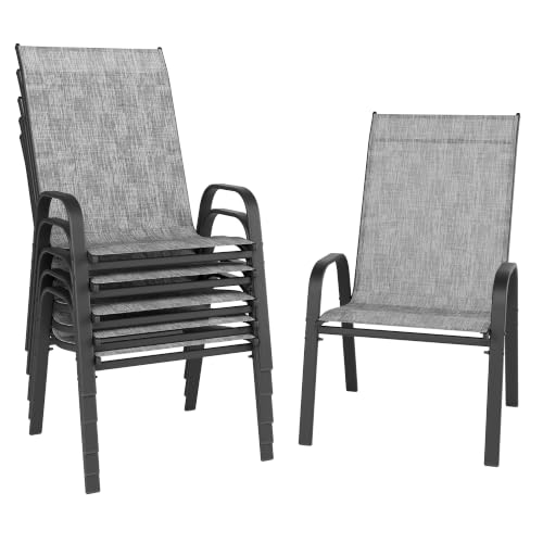 Image of Patio Chairs Set of 6, Stackable Outdoor Dining Chairs for All Weather, Metal Modern Outside Furniture Chair for Pool Side, Garden, Backyard Deck, Light Grey