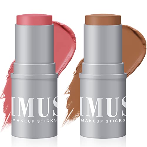 Kimuse Cream Contour Stick Duo-Cream Blush Stick & Bronzer Shaping Stick-Creamy & Pigmented, Long Lasting & Vegan Face Make Up Sticks #TOP16