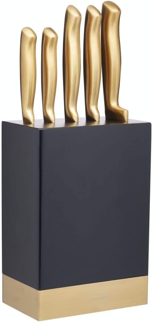 MasterClass Five Piece Black and Burnished Brass Knife Set with Wooden Storage Box, Gift Boxed
