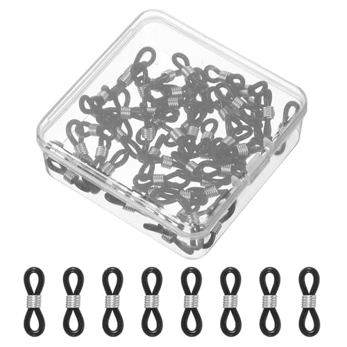 PATIKIL Terminali Per Catena Occhiali 60 Pezzi Connettore Regolabile Per Catena Occhiali Anello Antiscivolo In Silicone Portaocchiali Con Scatolina Per Collana Occhiali Nero/Argento