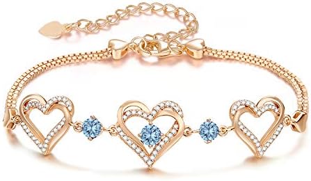 CDE Heart Women Bracelets Birthstone Jewellery for Women 925 Sterling Silver Charm Bracelet Adjustable Wedding Anniversary Birthday Jewelry Gifts for Her Girls Wife Girlfriend
