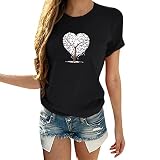 LIusu Tops Famme Valentine's Day Hauts Cœur Manches Courtes Blouse Women Mince Col Rond Travel Mode Doux Cintrée