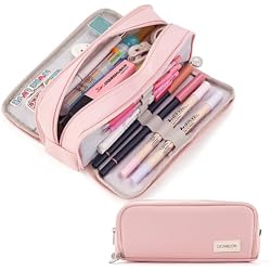 CICIMELON Large Capacity Pencil Case 3 Compartment Pouch Pen Bag for School Teen Girl Boy Men Women (Pink)