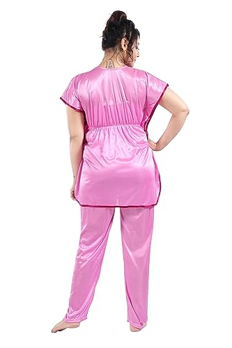 Image of Fabme Women's Satin Plain Kaftan Top & Pyjama Set