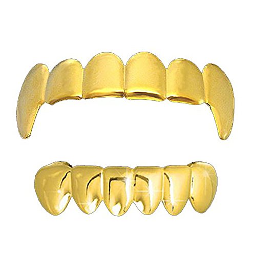 Solid Gold Tone Fangs Grillz SET Top/bottom!!!!