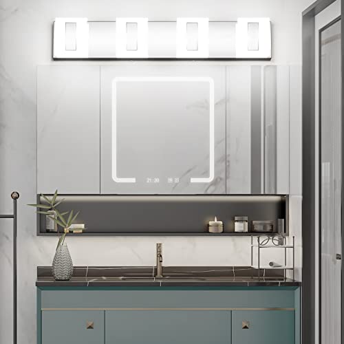 Ralbay Modern Chrome Led Vanity Lights 6000K, 4 Light Acrylic Bathroom Light Fixtures Over Vanity Mirror #TOP4
