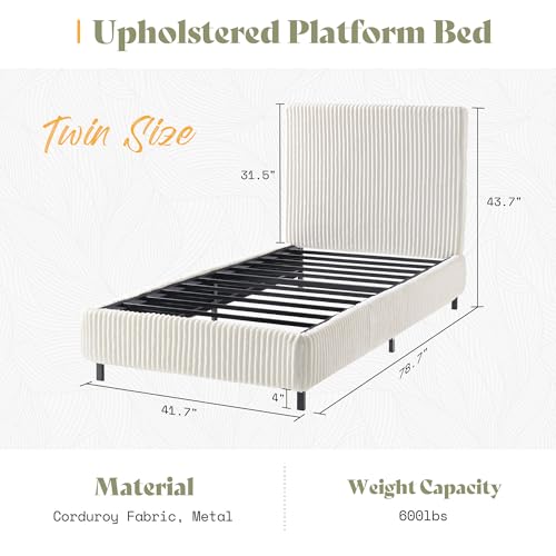 Image of AMERLIFE Twin Bed Frame, Cream