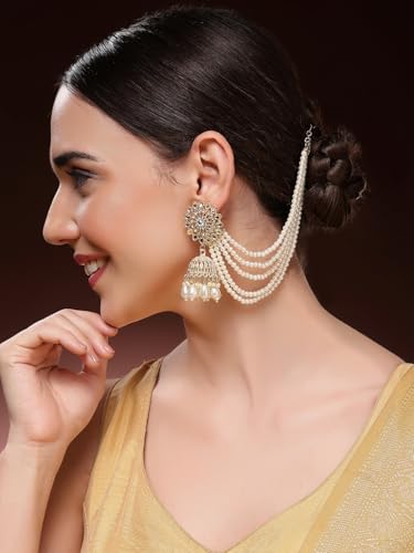 Image of Shining Diva Fashion Stylish Pearl Chain Traditional Jhumki Set Earrings for Women