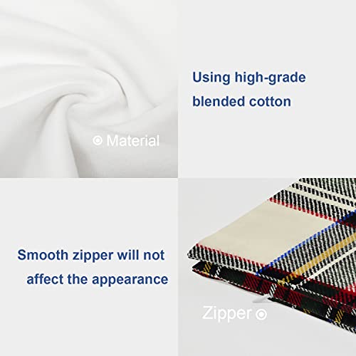 Batmerry Plaid Pillow Covers 18X18 Inch Set Of 2, Scottish Tartan Red And White Wool Plaid Pattern Symmetric Square Print Double Sided Decorative Pillows Cases Throw Pillows Covers #TOP3