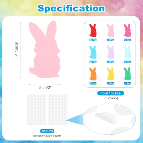 PATIKIL Papierausschnitte 108 Stück Bulletin Cutouts Papier Osterhasenform Ausschnitte Papier mit Klebepunkten für Klassenzimmer DIY Bastelprojekte Partybedarf Bunt