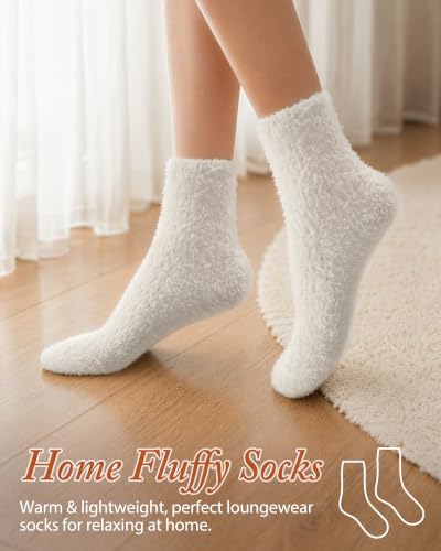 5 Pairs Fuzzy Socks for Women, Solid Color Fluffy Warm Winter Slipper Socks - image 5