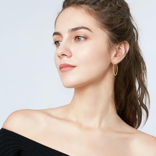 14 Karat Gold Hoop Earrings, 14K Gold Hoop Earrings for Women, Dainty Gold Vermeil Endless Thin Hoops, 14K Gold Plated 925 Sterling Silver, 35/45/55mm4