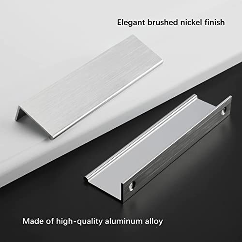 Image of Rergy 4 Pack 5 inch Cabinet Pulls Brushed Nickel Finger Pulls for Cabinets | Aluminum Alloy Silvery Edge Pulls Modern Cabinet Handles for Kitchen, Cupboard, Drawers, Dressers, Screws Included