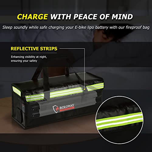 Roloway Lipo Battery Bag Fireproof Bag (20 X 5 X 7.5 Inch), Large Lipo Bag Fireproof Ebike Battery Bag, Lipo Safe Bag With Comfortable Handle, Reflective Strip, Lipo Charging Bag #TOP2